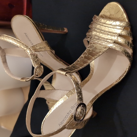 Authentic GOLD leather Python ALEXANDRE BIRMAN Size 8 shoes. 4" heel - Picture 7 of 10